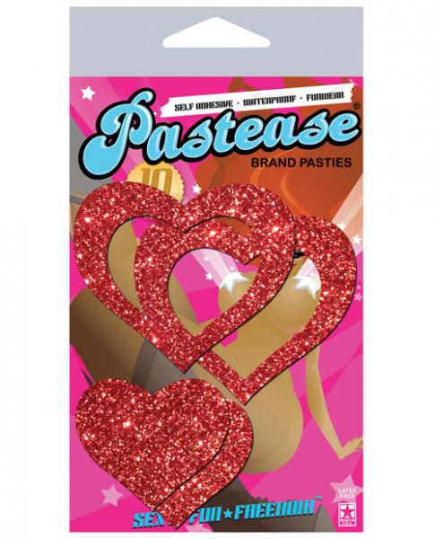 Pastease Glitter Peek A Boob Hearts Pasties Red - Image 2