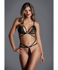Adore The Flame Strappy Lace Bra & Thong Black O/s