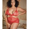 Allure Lace Peek A Boo Chemise & Ouverte G-string Red Qn