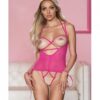 Allure Angelina Sheer Mesh Under Bust Teddy Hot Pink S/m