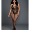 Fishnet Bodystocking W/knitted Teddy Design Black Qn