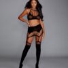 Seamless Bralette & Garter Set Black O/s