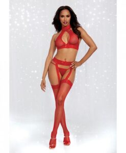 3pc Hosiery Bodystocking Set Rouge O/s