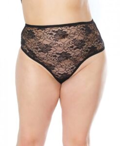 Stretch Lace High Waist Thong Black Os/xl