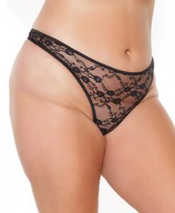 Stretch Lace High Leg Thong Black Os/xl