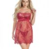 Lightly Padded Demi Cup, Lace Babydoll & Crotchless Panty Red XL