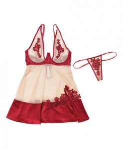 Nylon, Satin Babydoll Underwire Cups & G-String Red Nude 3X/4X