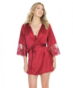 Alternative view of Stretch Satin Robe Lace Details Sleeves Red O/S