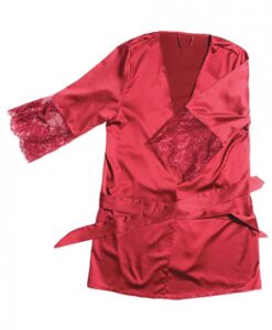 Stretch Satin Robe Lace Details Sleeves Red O/S