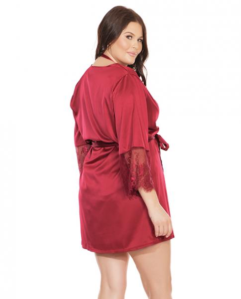 Satin Robe Lace Details Sleeves Red OS/XL - Image 3