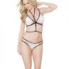 Fashion Stretch Lace Bralette, Crotchless Panty Harness White Black O/S