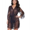 Holiday Eyelash Lace Robe W/bell Sleeves Black O/s