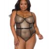 Holiday Metallic Fishnet Teddy W/underwire Cups Black/gold 1x/2x