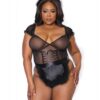 Holiday Mistletoe Maid Stretch Mesh Teddy, Marabou Trimmed Apron & Headband Black Os/xl