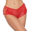 Holiday Shimmer Stretch Lace Jingle Bell Booty Shorts Red O/s