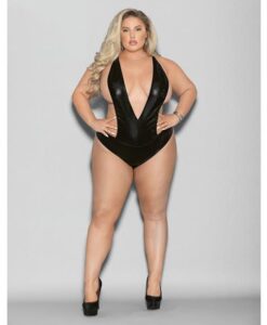 Euphoria Wet Look Deep V Teddy Black O/q