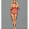 Euphoria Open Top Choker Attached Babydoll W/open Crotch Panty Red O/s