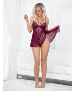European Lace Teddy Babydoll Wine Large