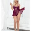 European Lace Teddy Babydoll Wine Medium