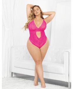 Neons Keyhole Front Teddy W/tanga Back Neon Pink 2x/3x