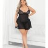 Raised Embroidery Lace Babydoll Black 1x
