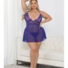 Lace & Mesh Babydoll & G-string Midnight Purple 1x