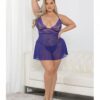 Lace & Mesh Babydoll & G-string Midnight Purple 2x