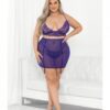 Lace & Mesh Long Line Bra, Garter Skirt & G-string Midnight Purple 3x