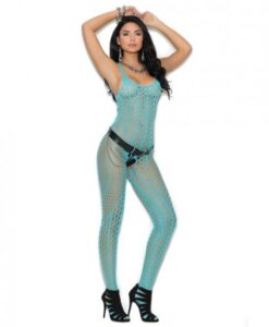 Crochet Pothole Bodystocking Open Crotch Blue O/S