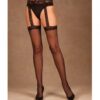 Sheer Thigh High Attached Lace Garterbelt Black O/S