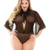 Curve Celine Collared Bodysuit Tie Neck Black 1X/2X
