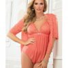 Romper W/snap Open Crotch & Laced Robe Vibrant Orange O/s