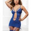 Open Front Cutout Dress W/lace Up Sides & Stockings Blue Ecstasy O/s