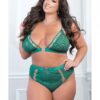 High Waist Lace Jeweled Panty & Bra Green Quartz Qn