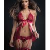 Cut Out Open Front Flyaway Babydoll W/pearl Chains & Garter Panty Red Berry O/s