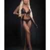 Cut Out Open Front Flyaway Night Gown W/pearl Chains & Panty Black O/s