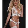 Laced Halter Top, Peek A Boo Thong & Leg Garters Lavish White O/s