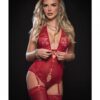 Divine Lace Up Garter Teddy W/snap Crotch And Stocking Red O/s