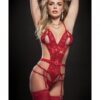 Strappy Garter Teddy W/keyhole Cups & Stockings Red O/s