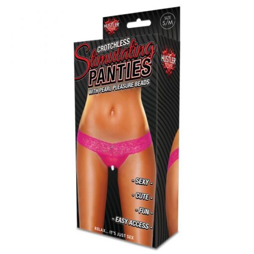 Crotchless Panties Pearl Beads Hot Pink S/M - Image 2