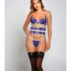 Galloon Lace & Microfiber Bra, Waist Cincher & G-string Purple/beige Xl