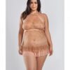 Amber Halter Lace Babydoll W/tiered Pleated Mesh Skirt Hem & G-string Brown 1x