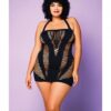 Heart Of Chaos Seamless Chemise W/halter Strap & Vertical V Cut Outs Black Qn