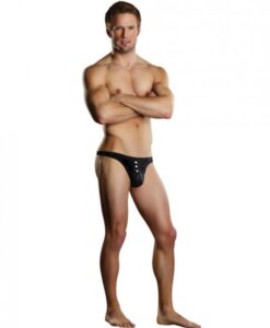 Male power e-z access button thong large/x large - black
