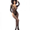 Long Sleeved All Over Fishnet Body Stocking Black O/s