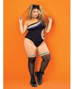 Pride One Shoulder Side Cut Out Bodysuit Black Prints 3x/4x