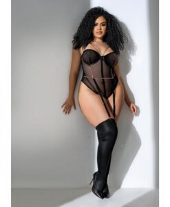 Mesh Bodysuit W/gold Chain Detail Black 1x/2x