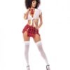 Sexy School Girl Tie Top, Skirt W/slits & Tie Red/white S/m