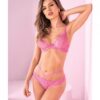 Lace Underwire Bra & Strappy Open Back Panty Sunset Pink L/xl