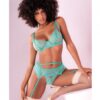 Floral Lace Bra, Garter Belt & Panty Aqua L/xl